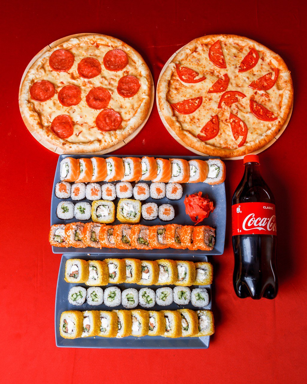 Комбо-1 60шт-Роллы + CocaCola + 2 Пиццы